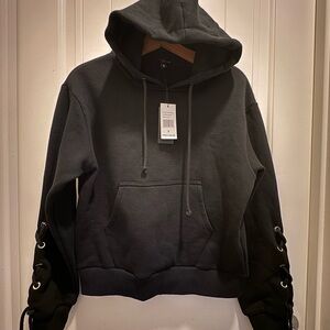 Allure Luxe Black Hoodie with Lace-Up Sleeve - New (S)